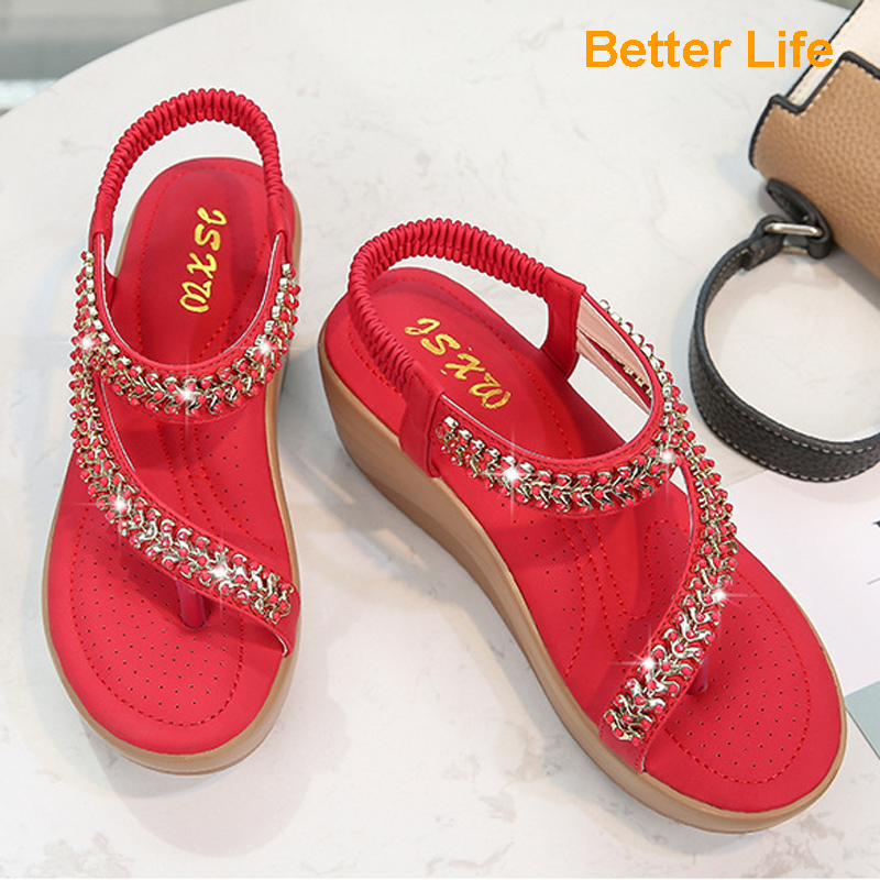 Soft Platform Wedge Heel Sandals Women&apos;s Tong Open Shoes Officer Lace Ladies Flip Flops Beach Party