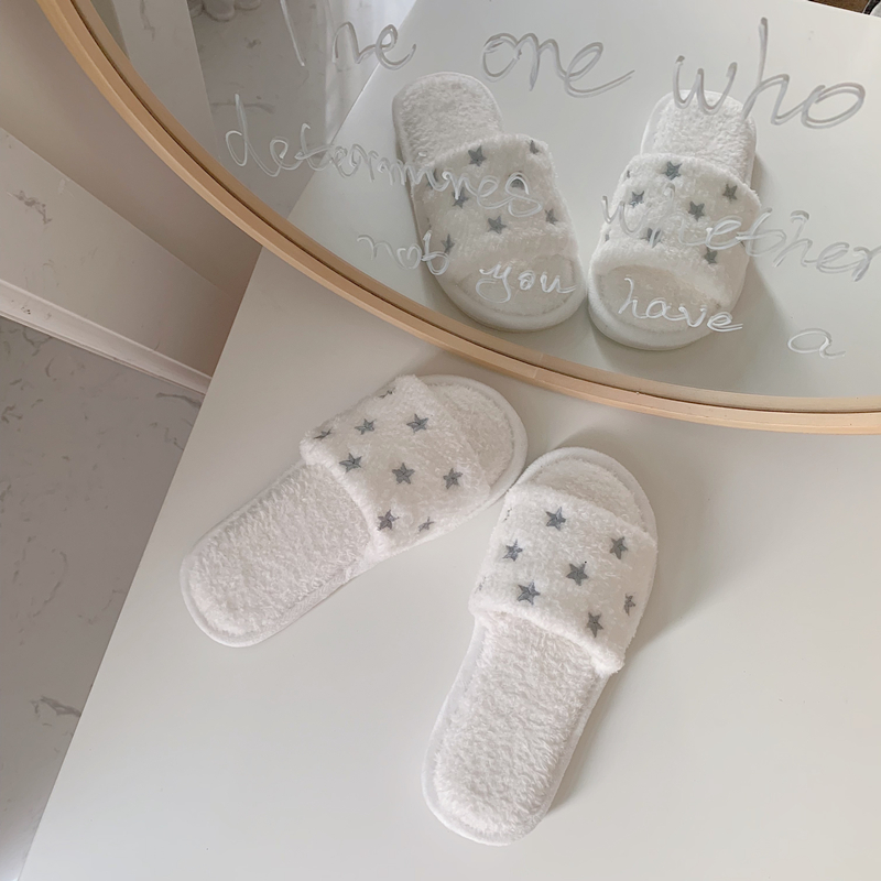 Fluffy Open Toe Winter Slippers Stars Cotton House Anti Slip Light Comfy Bedroom Indoor Slippers