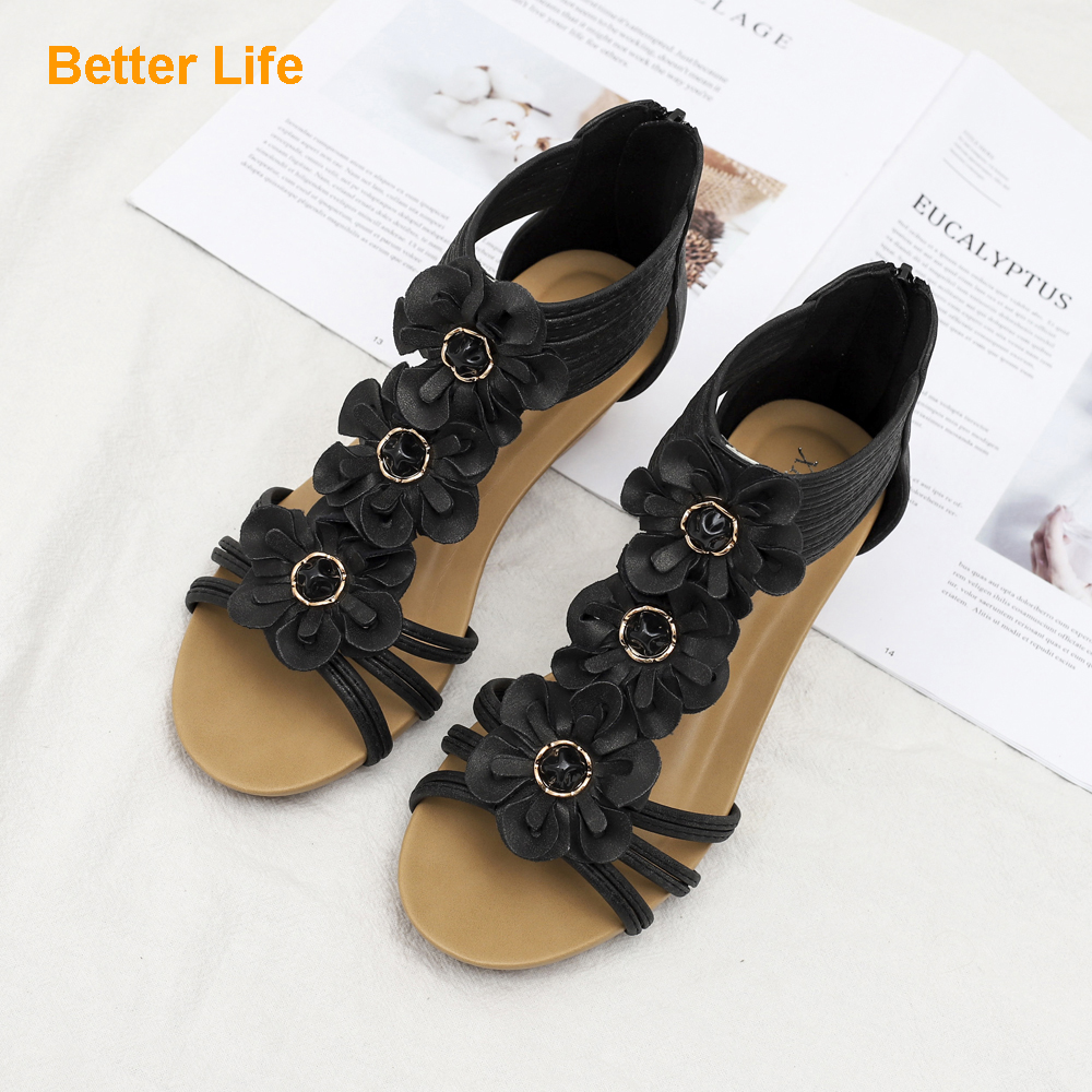 Fashion Ladies Wedge Maasai Sandals Open Toe Ankle Strap Mid Heels Roman Zipper Dinner Shoes Bohemia Ladies Shoes Popluar Hot Sale