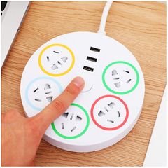 Socket Universal  With Big Round Disc  Quick Charge USB Multifunctional UK Sockets  Extension Cable Charging Outlet extension cable White