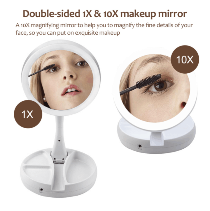 Collapsible LED Lighted Makeup Mirror Compact Mirrors 10X