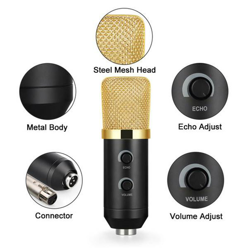 USB Microphone Studio Professional Condenser Wired Mic with Stand for PC Laptop Skype Recording