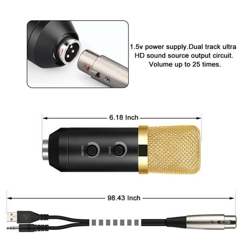 USB Microphone Studio Professional Condenser Wired Mic with Stand for PC Laptop Skype Recording
