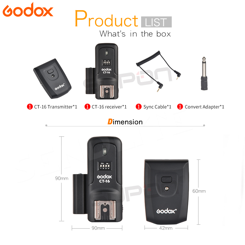 Godox 16 Channels Wireless Trigger Transmitter and Receiver for Canon Nikon Camera Speedlite Stud