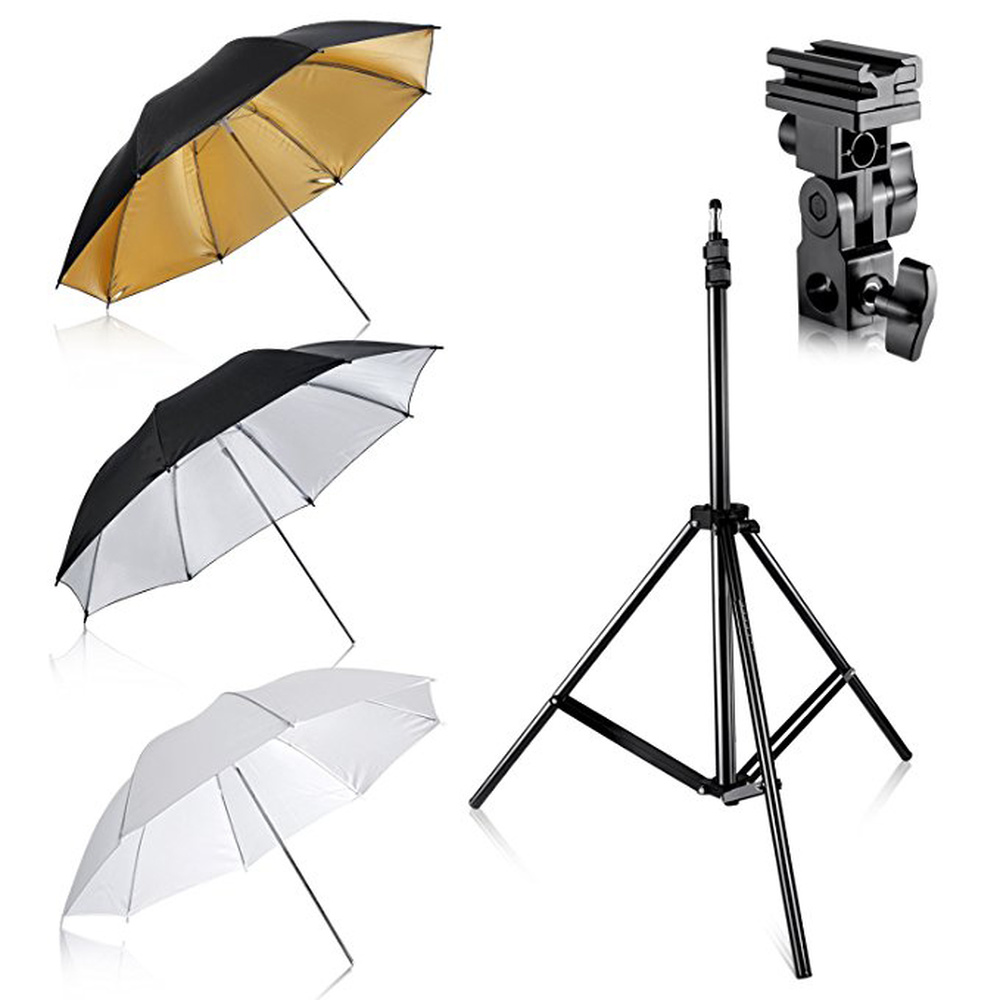 Flash Mount Three Umbrellas Kit 33/84cm White Soft/Silver Reflective/Gold Reflective Umbrella