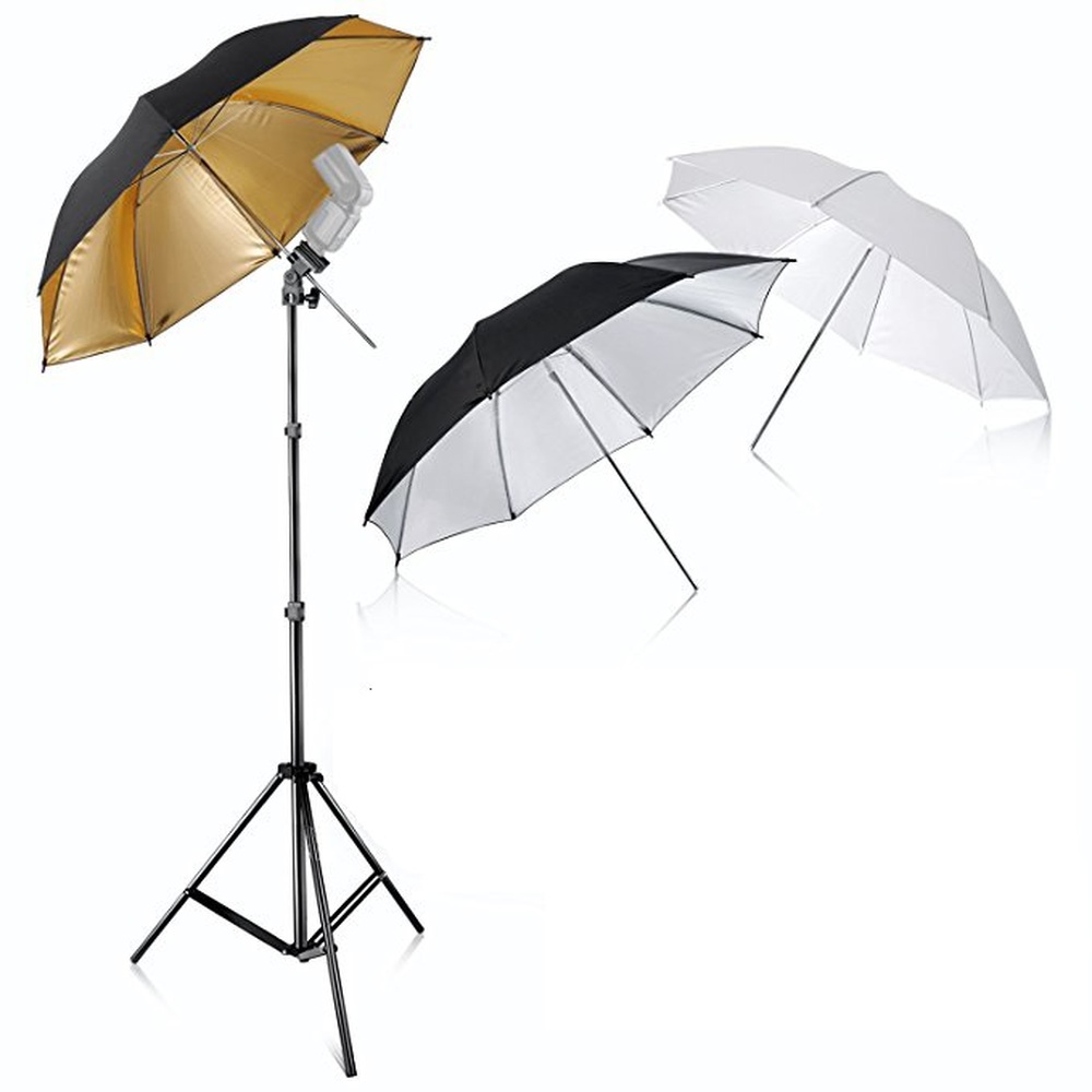 Flash Mount Three Umbrellas Kit 33/84cm White Soft/Silver Reflective/Gold Reflective Umbrella