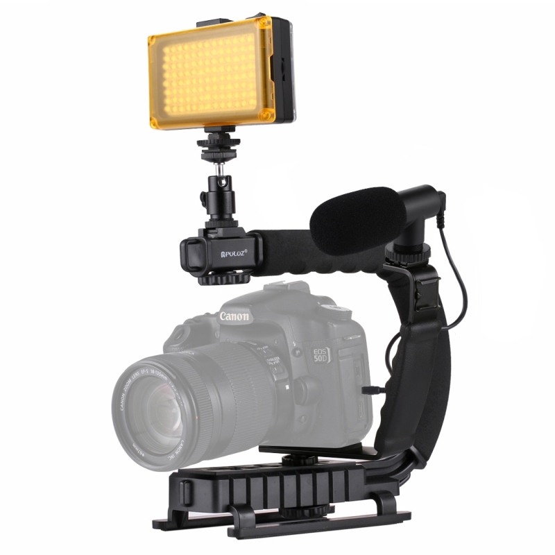 U/C Shape Camera Stabilizer +LED Studio Light + Video Microphone for Steadicam DSLR Stabilizer