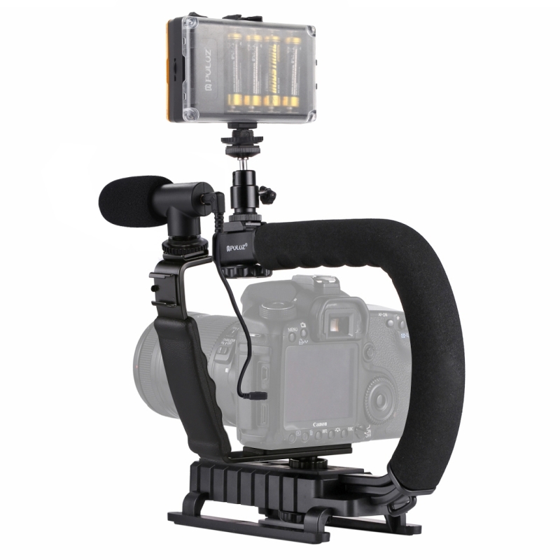 U/C Shape Camera Stabilizer +LED Studio Light + Video Microphone for Steadicam DSLR Stabilizer