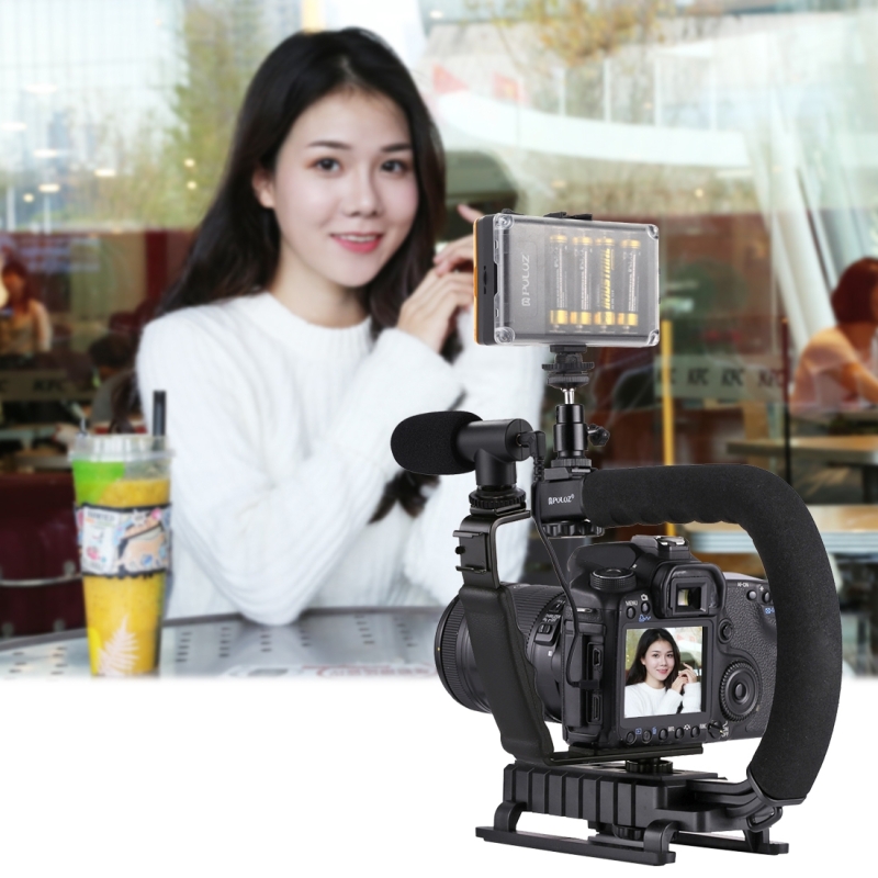 U/C Shape Camera Stabilizer +LED Studio Light + Video Microphone for Steadicam DSLR Stabilizer