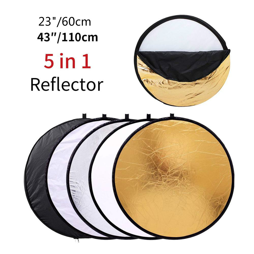60cm/110cm 5 in 1 Collapsible Light Round Photography Silivery Reflector for Studio Photo