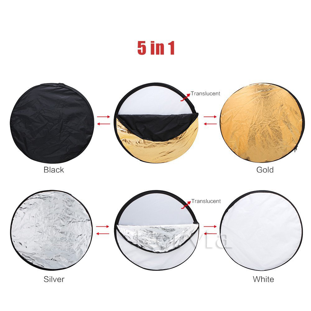 60cm/110cm 5 in 1 Collapsible Light Round Photography Silivery Reflector for Studio Photo