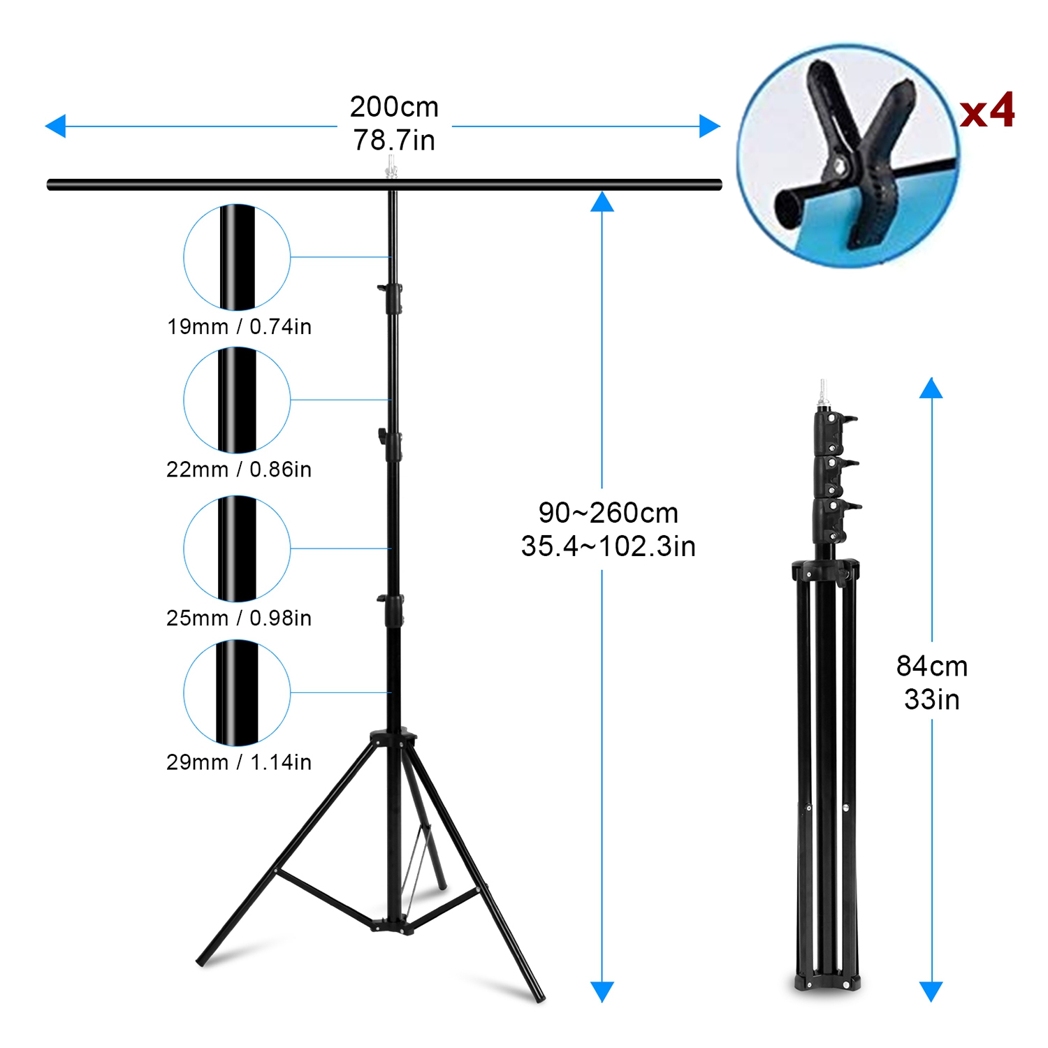 Background Photography backdrop background Aluminum Tripod stant holder with Cross Bar with Clip