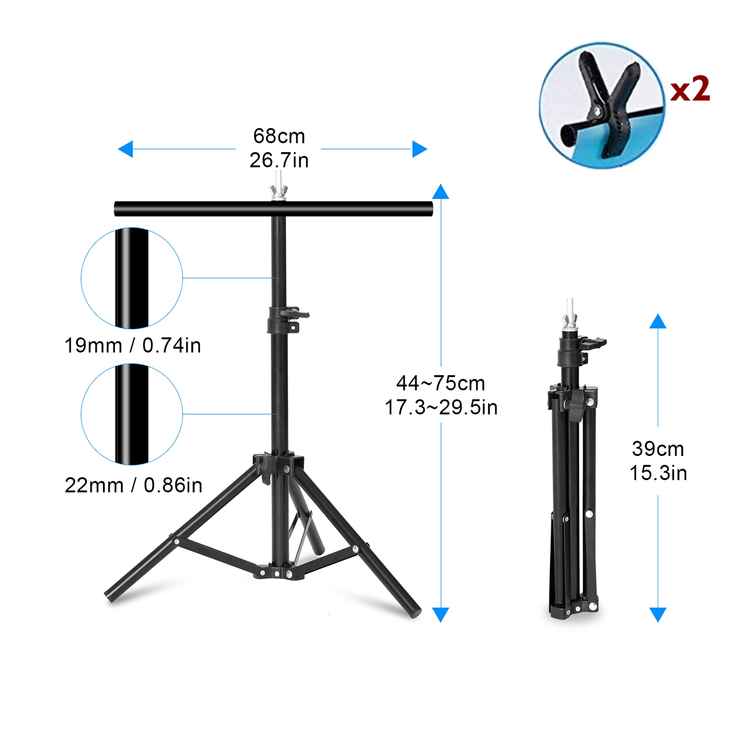 Background Photography backdrop background Aluminum Tripod stant holder with Cross Bar with Clip