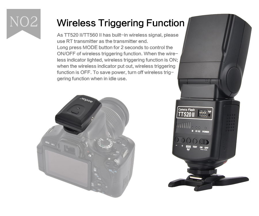 TT520II Godox Flash Light With Build-in 433MHz Wireless Signal For Canon Nikon DSLR Cameras