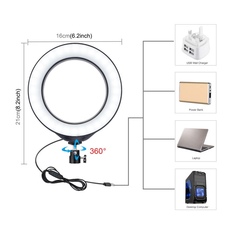 6.2 inch 16cm LED Ring Vlogging Video Light Kits+Tripod + Live Broadcast Dual Phone Bracket