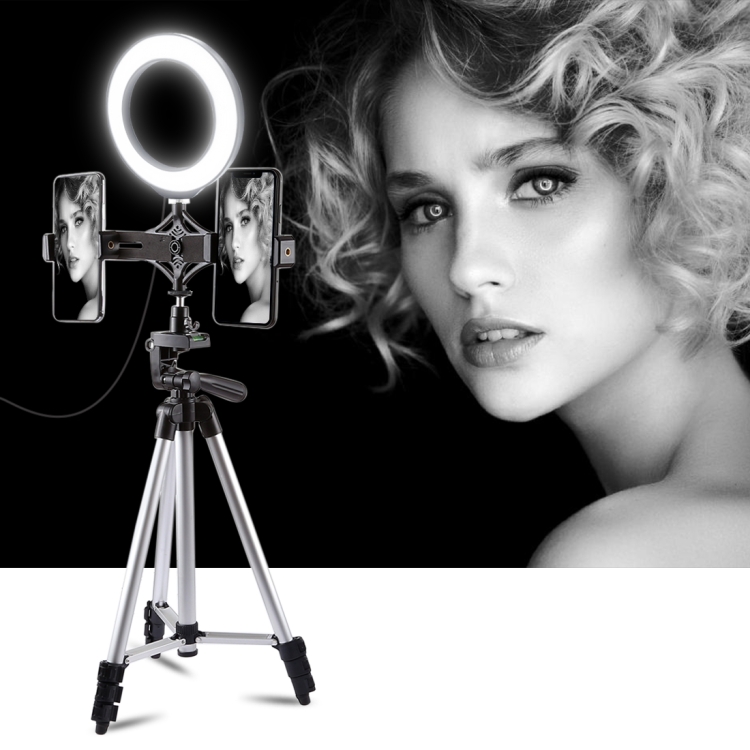 6.2 inch 16cm LED Ring Vlogging Video Light Kits+Tripod + Live Broadcast Dual Phone Bracket