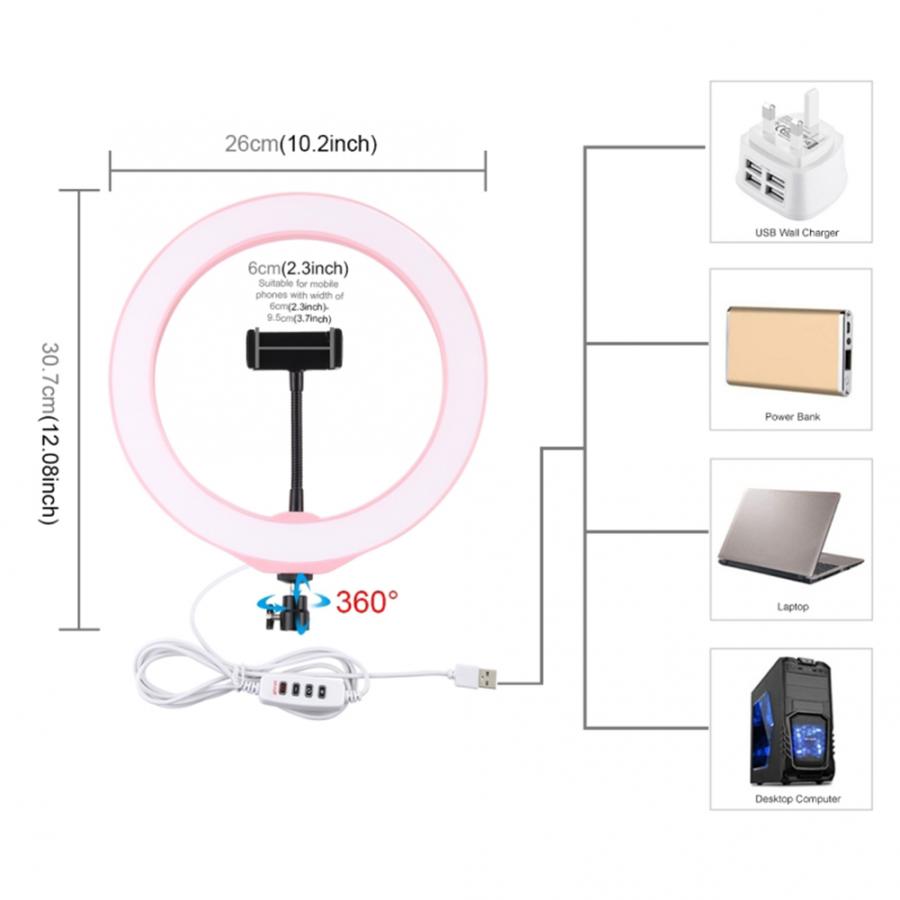USB 3 Modes Dimmable LED Ring Vlogging Photography Video Lights Fill Light