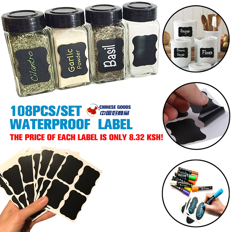 108Pcs/Set Waterproof Chalkboard Kitchen Spice Label Stickers,Jam Jar Bottle Tags, Labels Stickers