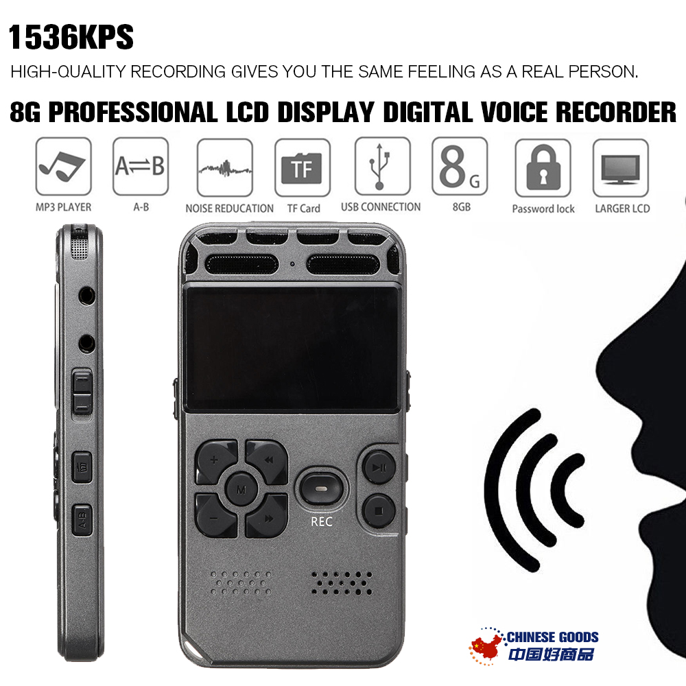 8G Professional LCD Display Digital Voice Recorder,Rechargeable,dictaphone,Recording pen,MP3 Player
