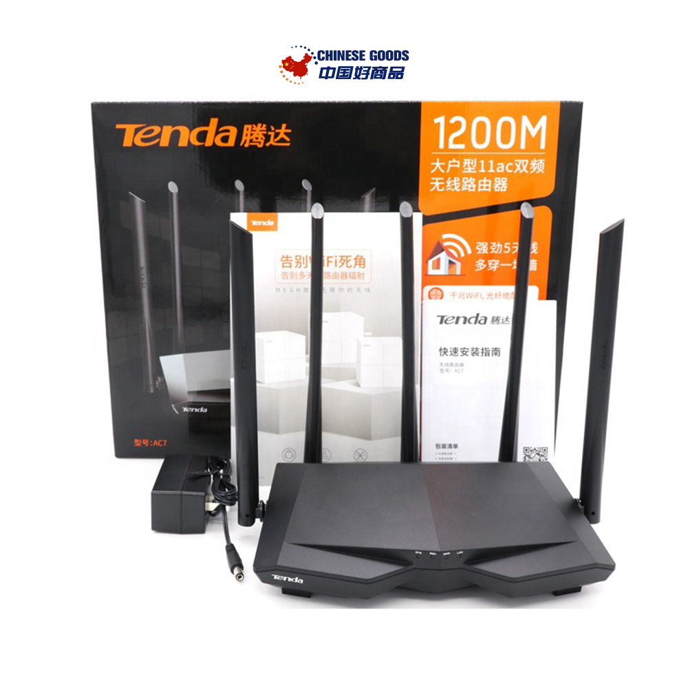 Tenda AC7 1200Mbps 2.4GHz/5GHz Dual Band WiFi Router,Wireless Repeater,1WAN+3LAN,5*6 dBi Antenna