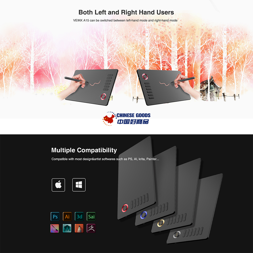 VEIKK A15 10x6 inch Digital Graphics Drawing Tablet,hand-painted tablet,with 8192 Levels Passive Pen