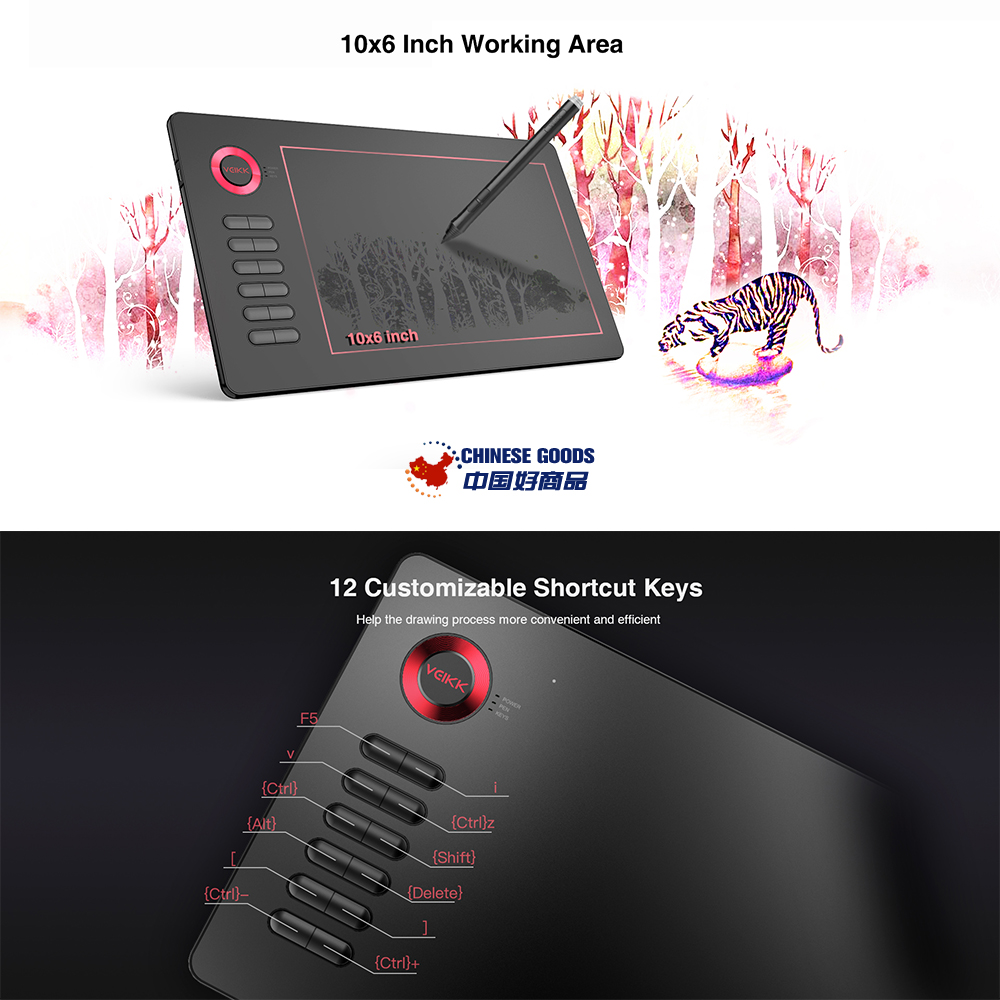 VEIKK A15 10x6 inch Digital Graphics Drawing Tablet,hand-painted tablet,with 8192 Levels Passive Pen