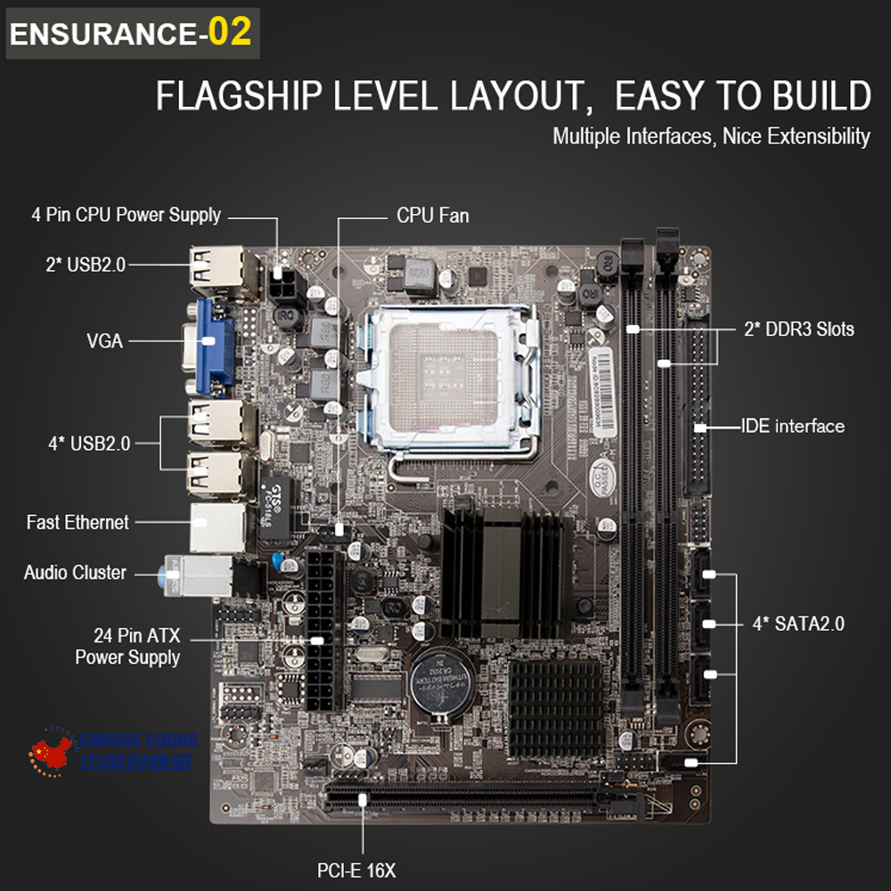 G41 chipset motherboard,mainboard for intel LGA 771 775 socket,2*DDR3 up to 8GB,integrated Intel GPU