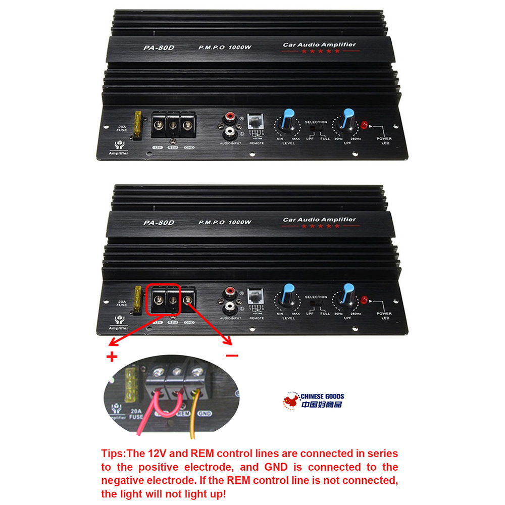 PA-80D 12V 1000W Power Mono Car Audio Amplifier,Subwoofer,Powerful Bass,for Car Modification