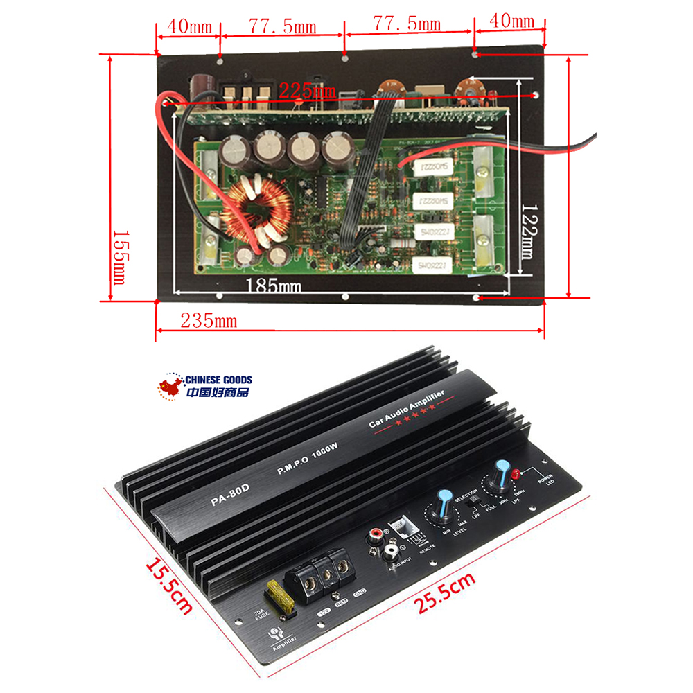 PA-80D 12V 1000W Power Mono Car Audio Amplifier,Subwoofer,Powerful Bass,for Car Modification