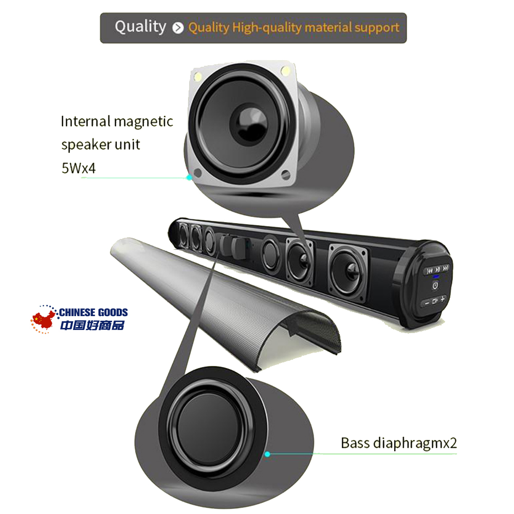 BS10 20W Wireless Bluetooth Soundbar,Sound Bar,Home Theater,Subwoofer,Stereo Speaker,AUX/TF/FM Radio