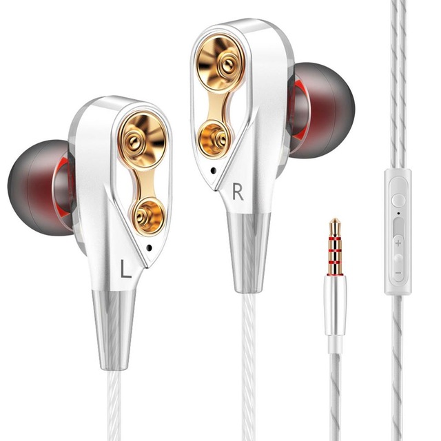 3.5mm Dual Driver Earphones mic volume control Headset Stereo Bass Hi-Fi Earbuds Sports headphones