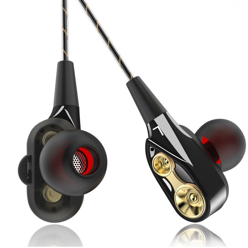 3.5mm Dual Driver Earphones mic volume control Headset Stereo Bass Hi-Fi Earbuds Sports headphones
