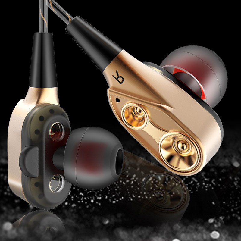 3.5mm Dual Driver Earphones mic volume control Headset Stereo Bass Hi-Fi Earbuds Sports headphones