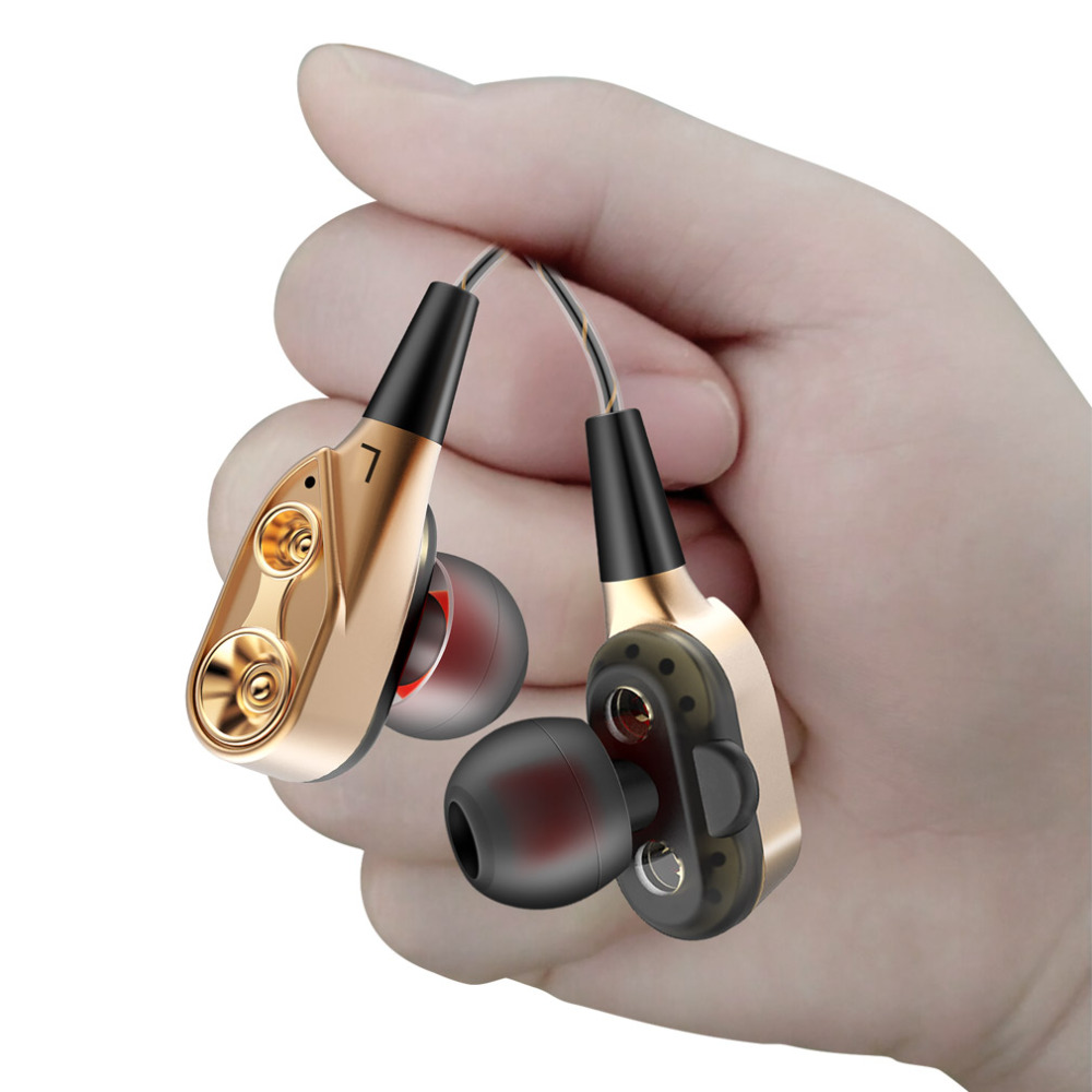 3.5mm Dual Driver Earphones mic volume control Headset Stereo Bass Hi-Fi Earbuds Sports headphones