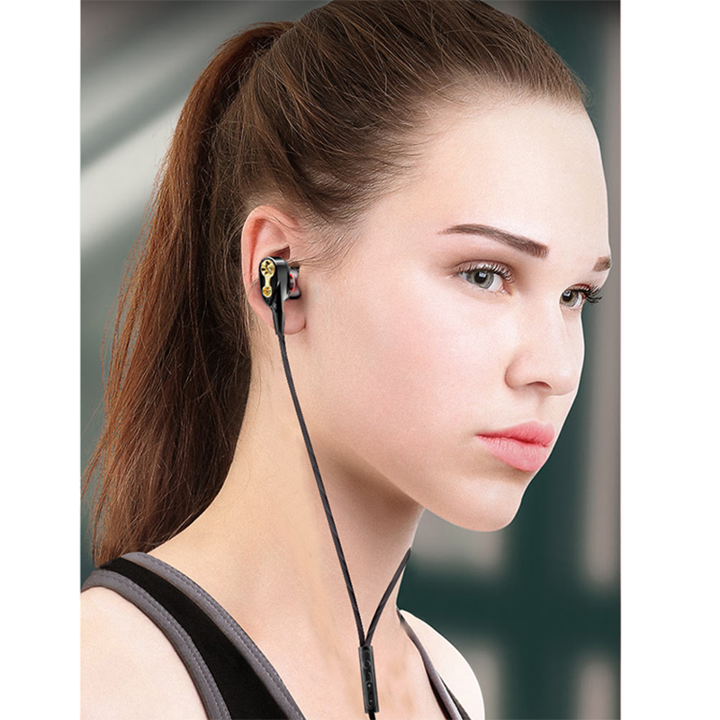 3.5mm Dual Driver Earphones mic volume control Headset Stereo Bass Hi-Fi Earbuds Sports headphones