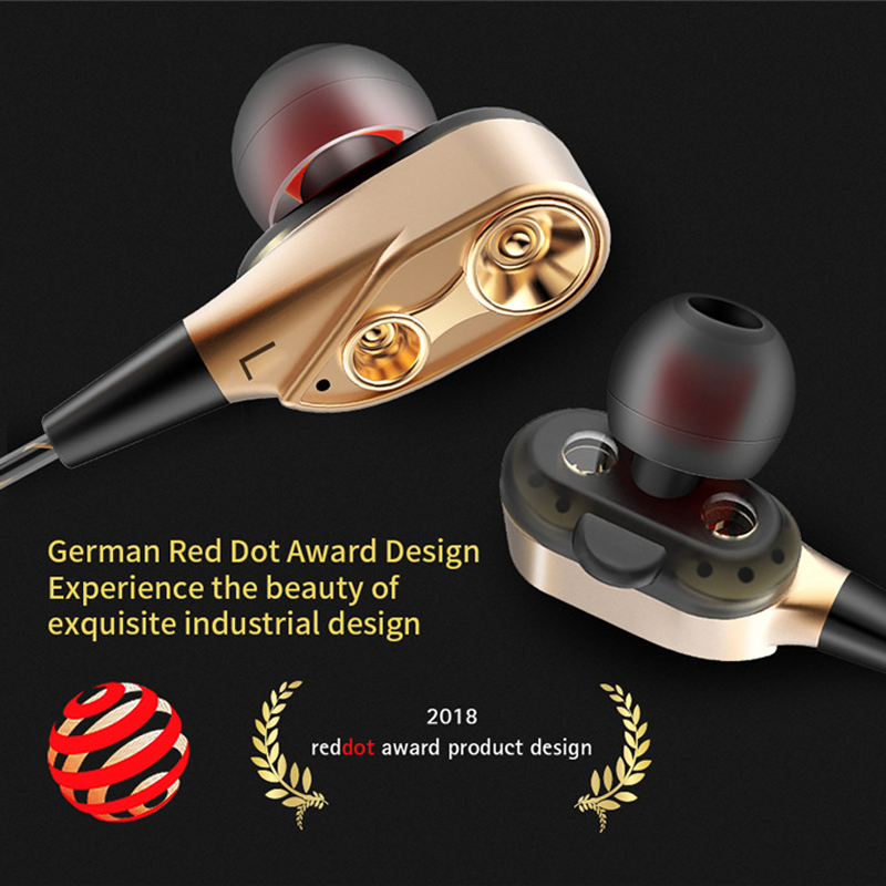 3.5mm Dual Driver Earphones mic volume control Headset Stereo Bass Hi-Fi Earbuds Sports headphones