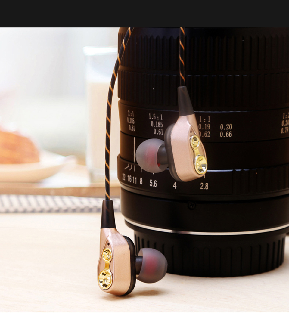 3.5mm Dual Driver Earphones mic volume control Headset Stereo Bass Hi-Fi Earbuds Sports headphones