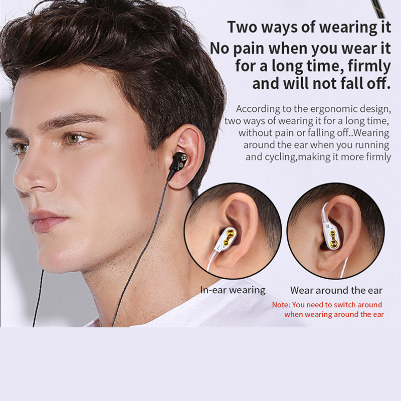 3.5mm Dual Driver Earphones mic volume control Headset Stereo Bass Hi-Fi Earbuds Sports headphones
