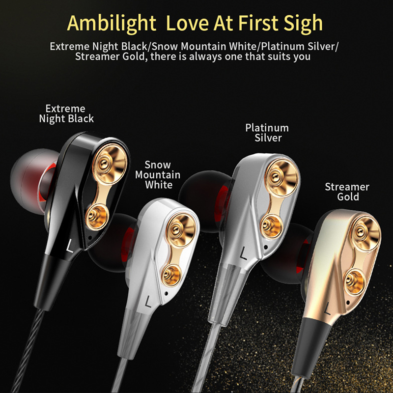 3.5mm Dual Driver Earphones mic volume control Headset Stereo Bass Hi-Fi Earbuds Sports headphones