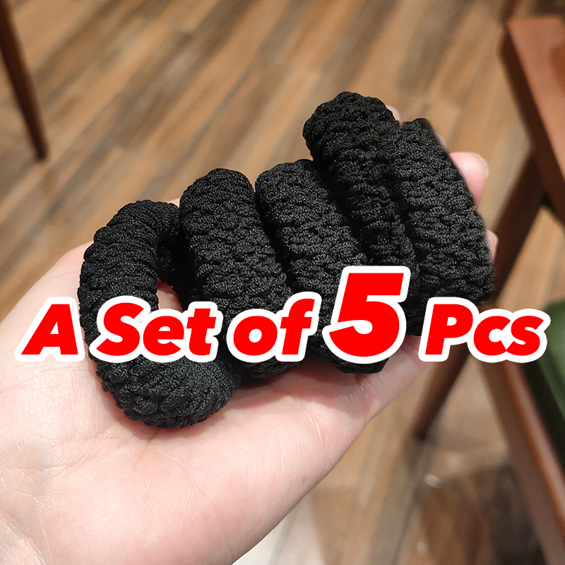 5 PCS/Set New Fashion Headband Bold Wide Edge Hair Loop High Elasticity Without Seams Colorful Leather Band Hair Rope Black