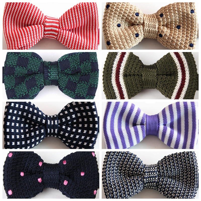 Men's Slim Knitting Bowties Narrow Skinny Striped Dot Lattice Pattern Kintted Bow Ties For Adult
