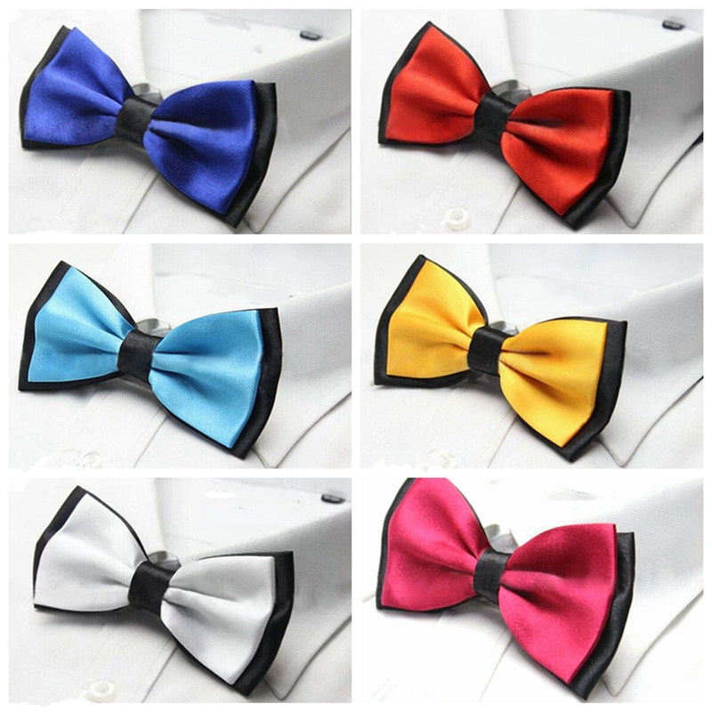Fashion Men&apos;s Solid Colour Butterfly Bow Ties For Audlt Double Deck Black Underside Smooth Bowties