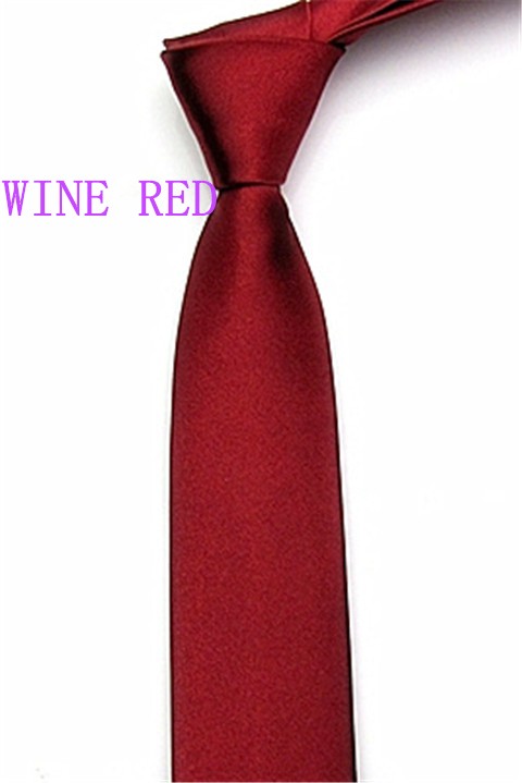 Men's Slim Narrow Wine Red Neckties For Young Solid 5cm Arrow Little Neck Ties