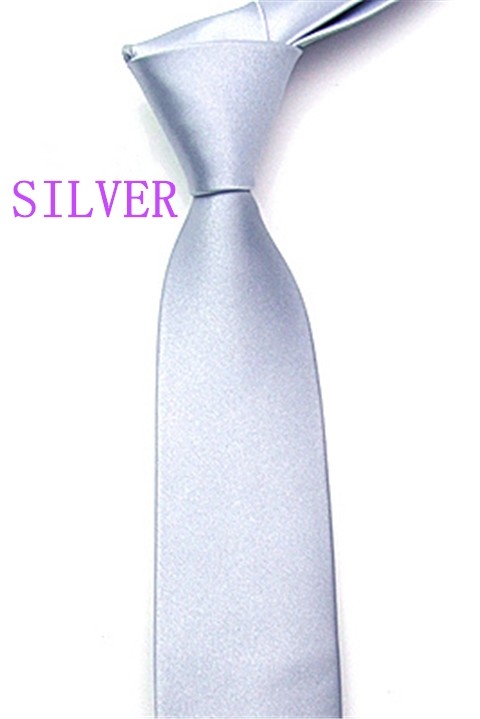 Party Men's Slim Narrow Silver Neckties For Adult Solid Color Arrow Little Neck Ties
