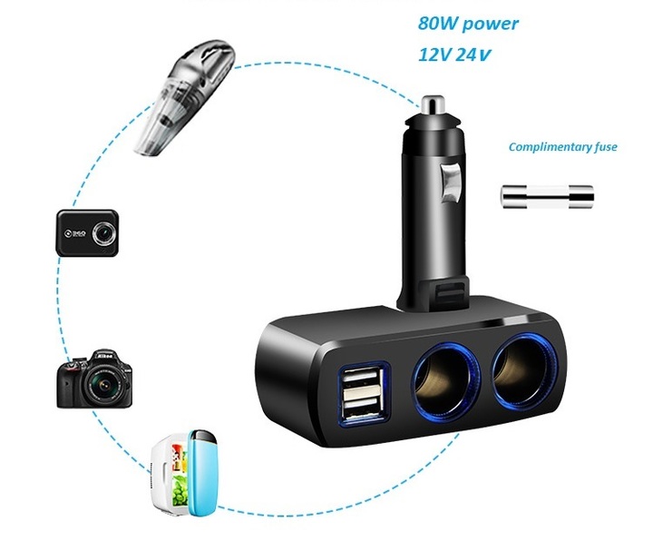 3.1A dual USB car chargers, Car phone chargers 1to2 two power holes,white and black with Led light