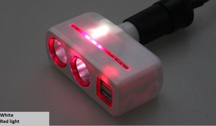 3.1A dual USB car chargers, Car phone chargers 1to2 two power holes,white and black with Led light