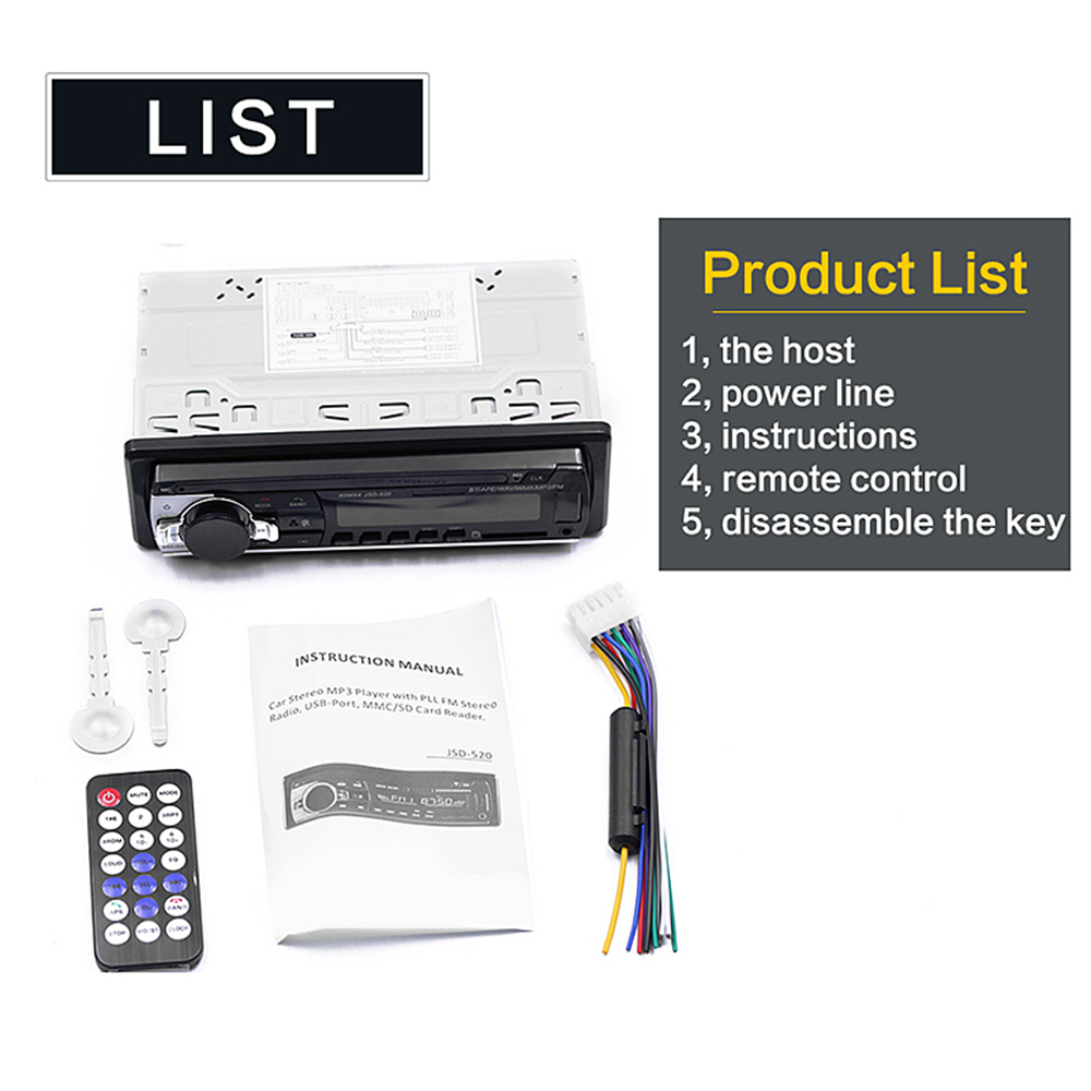 Bluetooth Autoradio Car Stereo Radio FM Receiver SD JSD-520 In-dash 1 din Car MP3 Multimedia Player