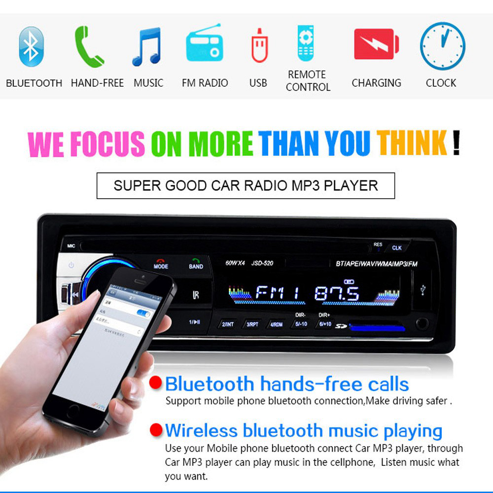 Bluetooth Autoradio Car Stereo Radio FM Receiver SD JSD-520 In-dash 1 din Car MP3 Multimedia Player