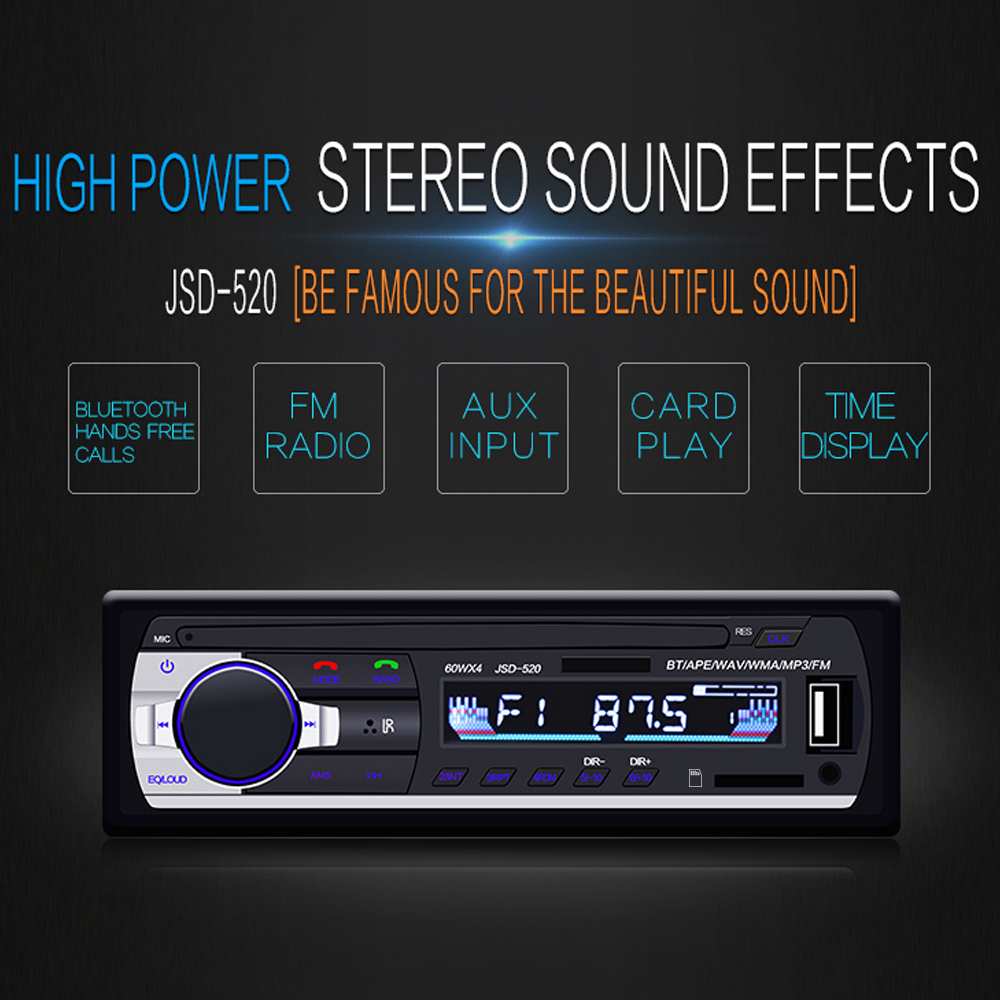 Bluetooth Autoradio Car Stereo Radio FM Receiver SD JSD-520 In-dash 1 din Car MP3 Multimedia Player
