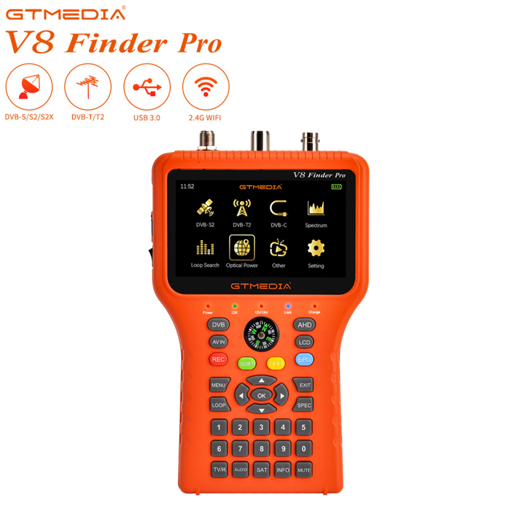 GTMEDIA V8 Finder Pro Satellite Signal Finder DVB-S2X/S2/S/T2/T/C/ATSC-C H.265 Auto Calculate Angle of AZ,EL  SatFinder Sat Decoder Location Finder Signal Receiver Youtube for USB wifi
